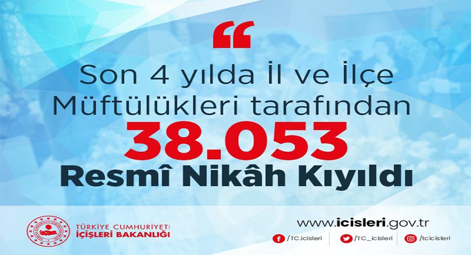 Son 4 Yılda İl ve İlçe Müftülükleri Tarafından 38.053 Resmi Nikah Kıyıldı