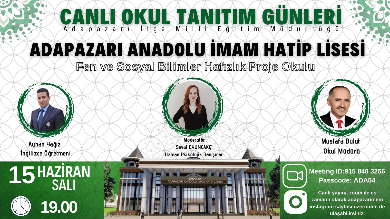 ADAPAZARI İLÇE MEM “CANLI OKUL TANITIM GÜNLERİ” DEVAM EDİYOR