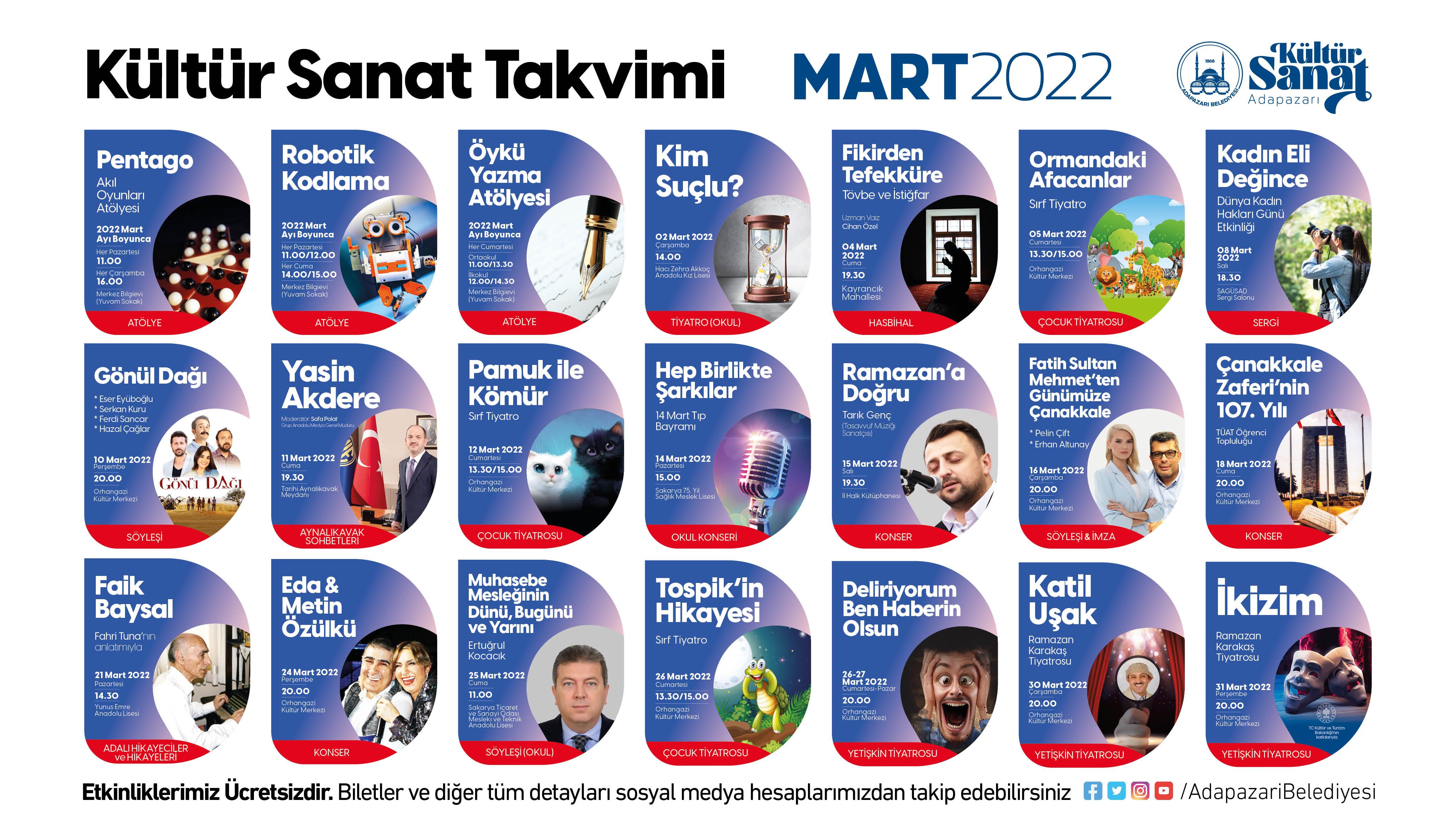 Adapazarı Belediyesi Mart Kültür Sanat Takvimi Açıklandı