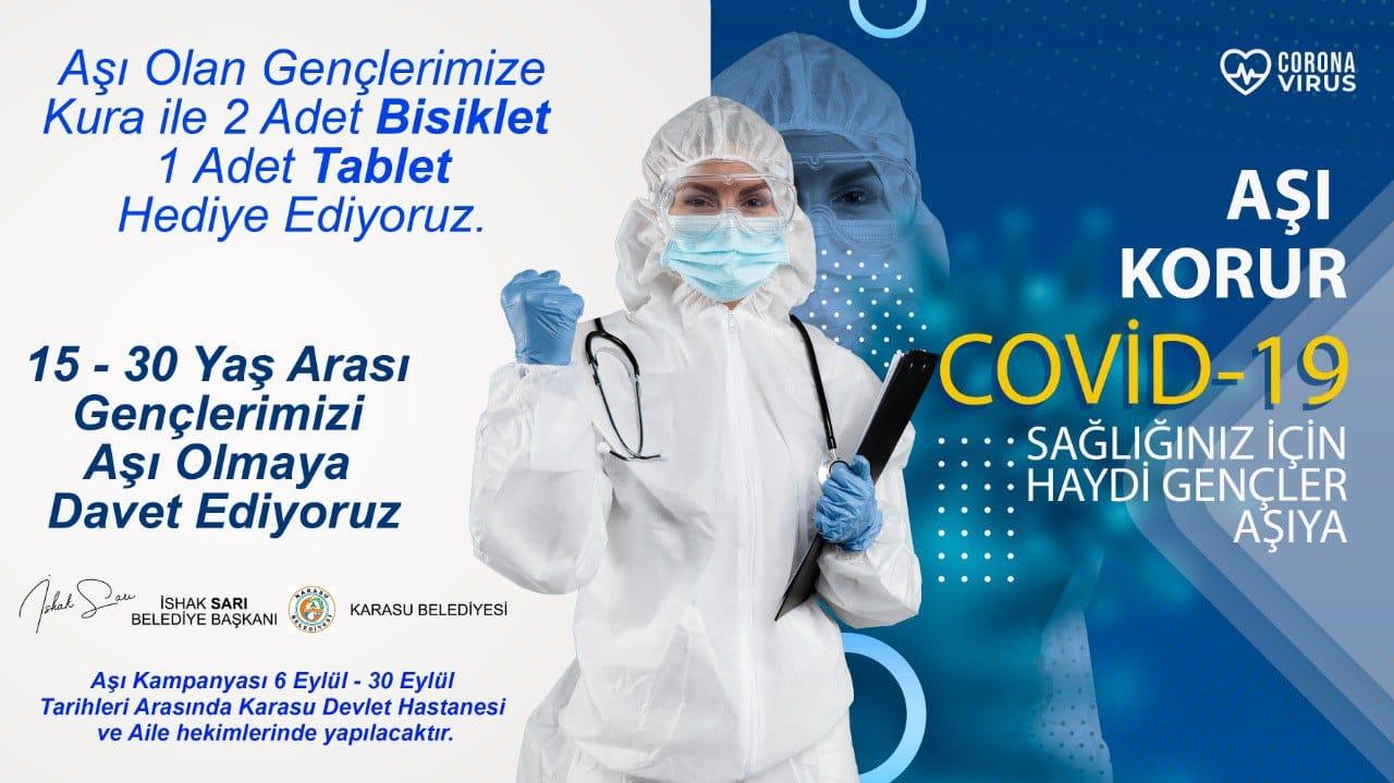 Aşı Yaptıran 15 – 30 Yaş Arası Gençlere Bisiklet ve Tablet Karasu Belediyesi’nden Hediye