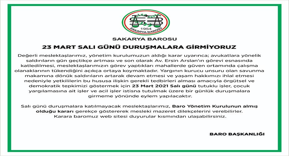 Sakarya Barosu’ndan Eylem: Avukatlar Duruşmalara Girmedi