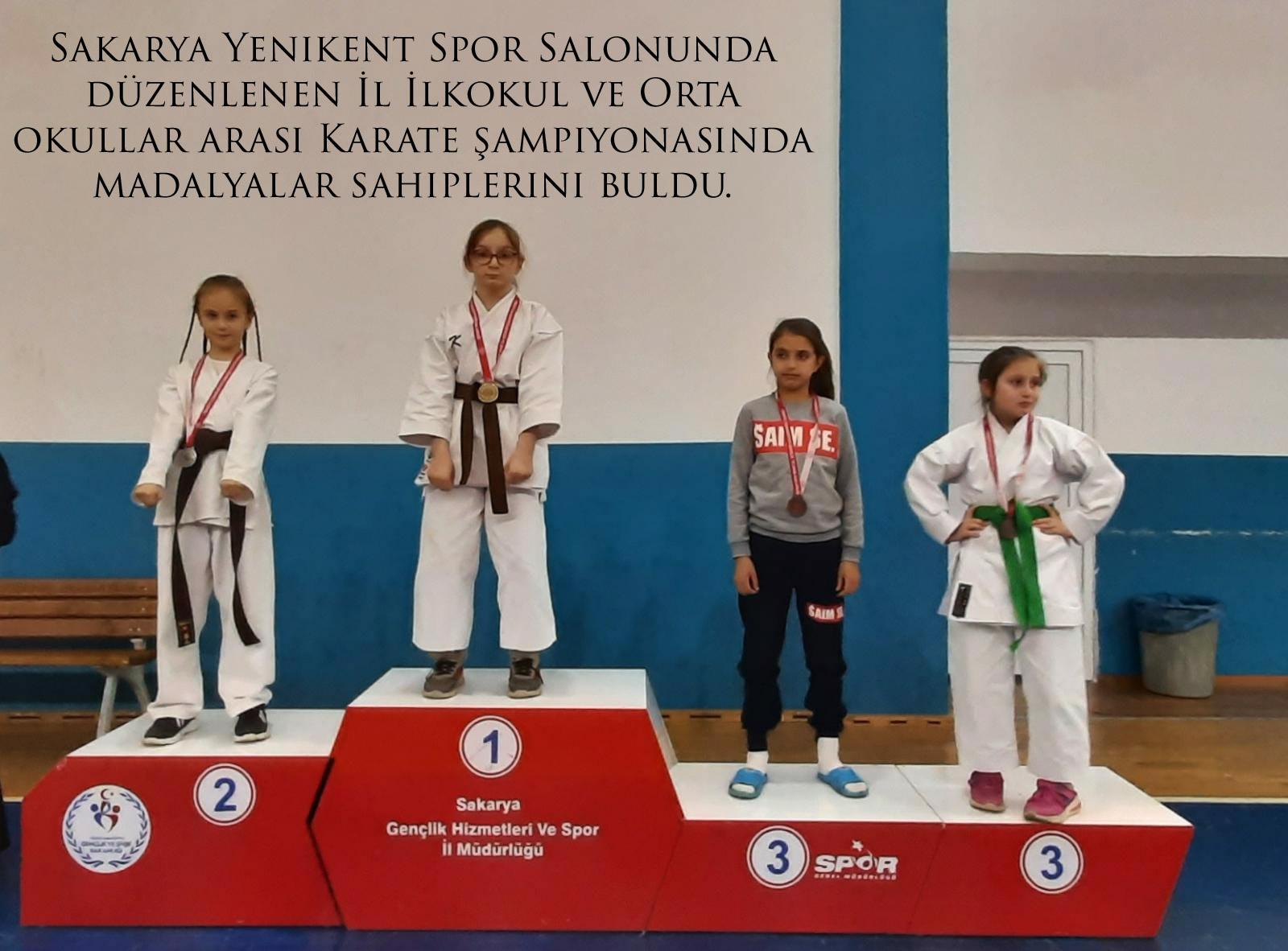 Sakarya Yenikent Spor Salonunda düzenlenen İl İlkokul ve Orta okullar arası Karate şampiyonasında madalyalar sahiplerini buldu.